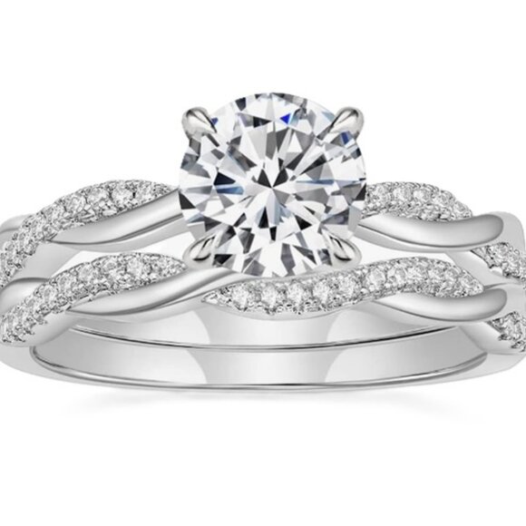 2 Carat Round Cut Lab Created Cubic Zirconia Engagement Ring & Wedding Band - Picture 2 of 4